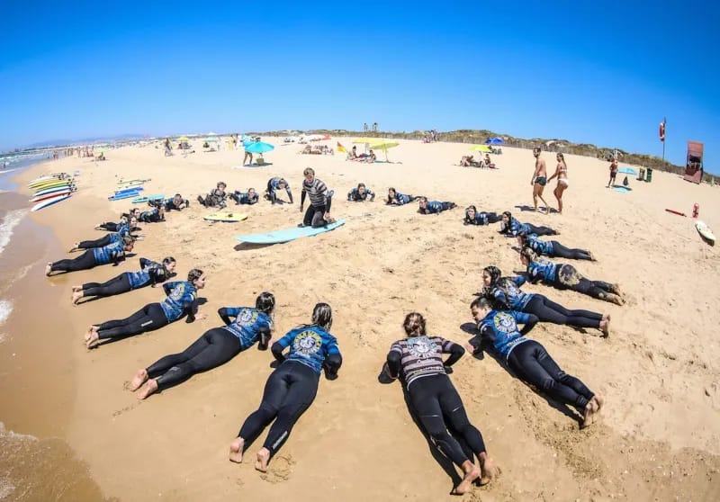 Team building group on the beach
