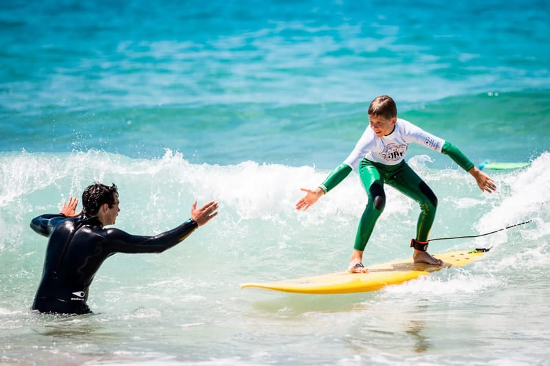 Surfer catching a wave